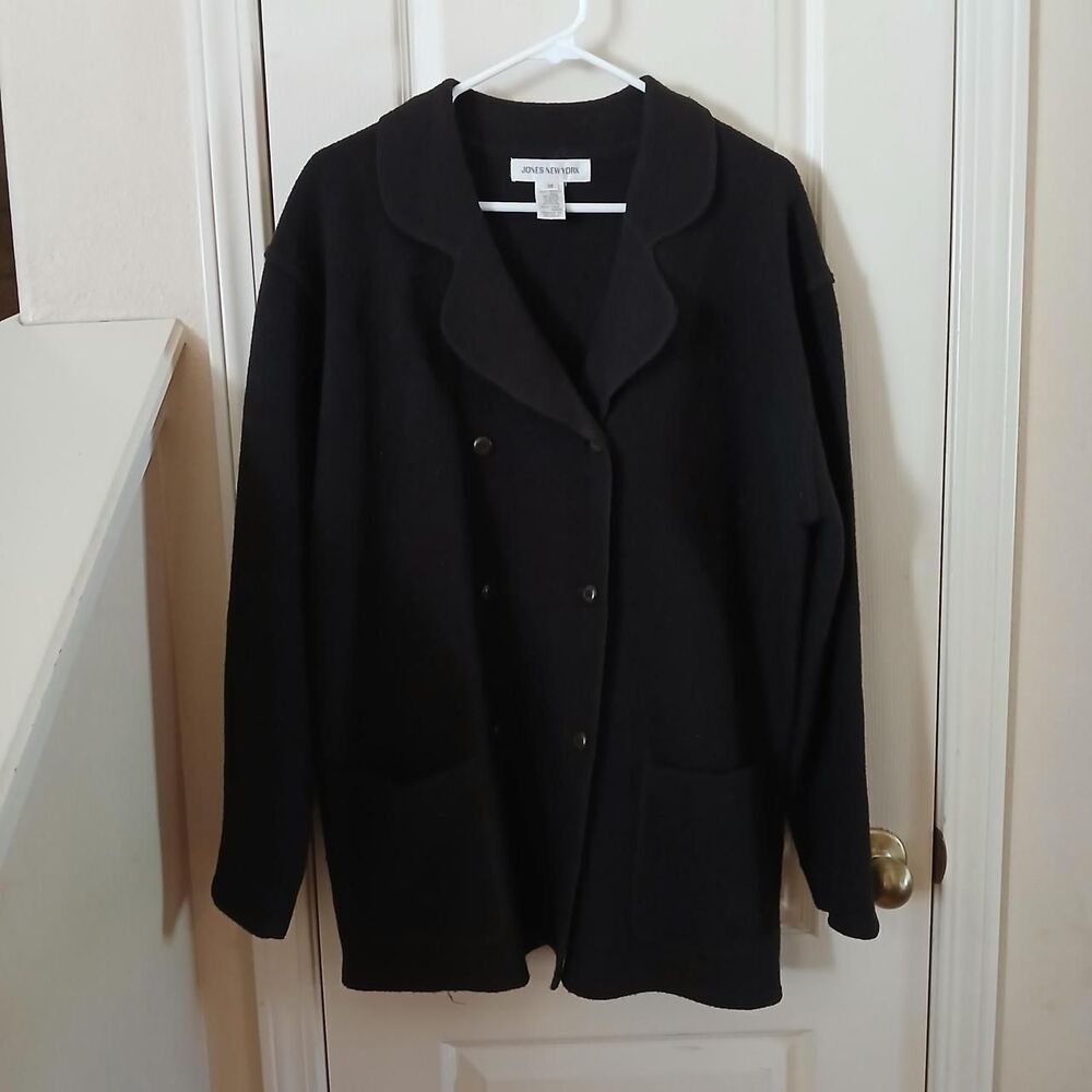 Vintage Jones New York Brown 100% Merino Wool Double Breasted Coat M Academia